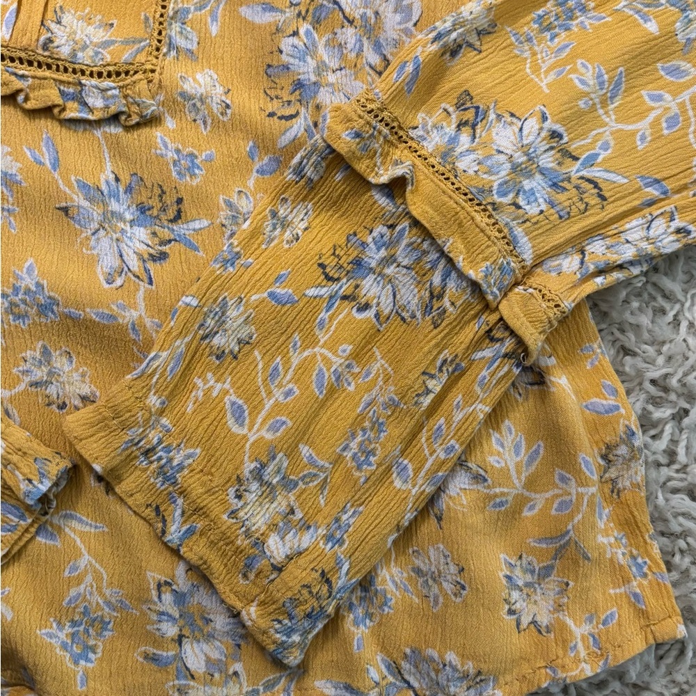 American Rag Yellow Floral Long Sleeve Blouse Size L - Picture 12 of 14